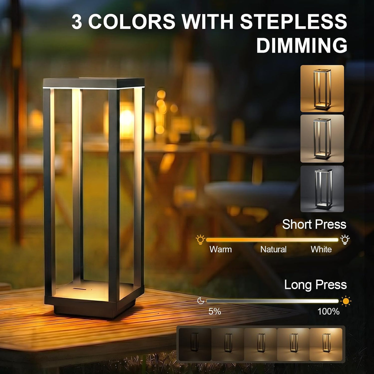 Dawnrise 2PK Rechargeable Cordless Table Lamp with 3 Color Dimmable