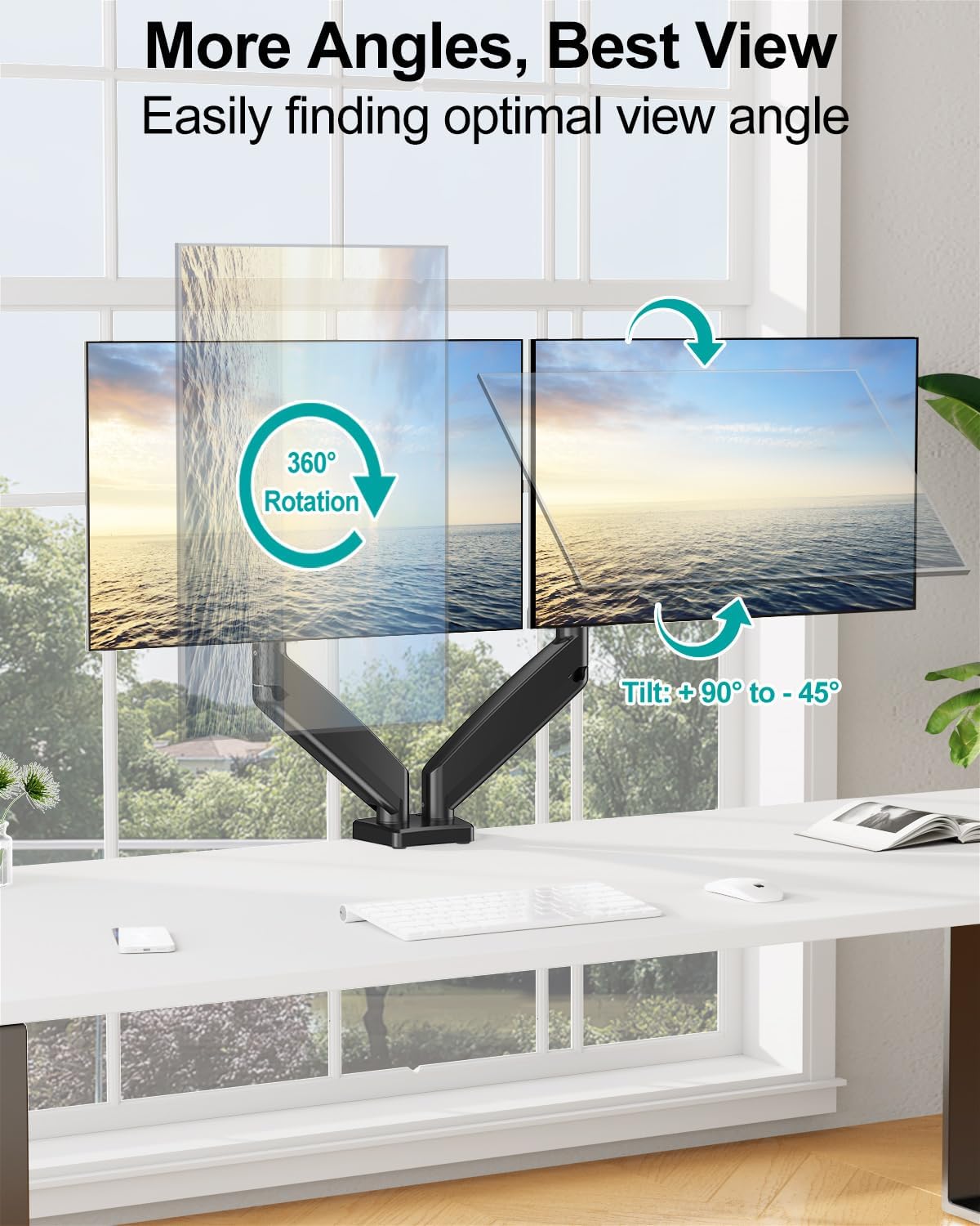 MOUNT PRO Dual Monitor Mount Fits 13 to 32 Inch Screen, Height Adjustable Monitor Stand for 2 Monitors, Full Motion Display Arm Holds up to 19.8lbs Each, Computer Desk VESA Mount, Black