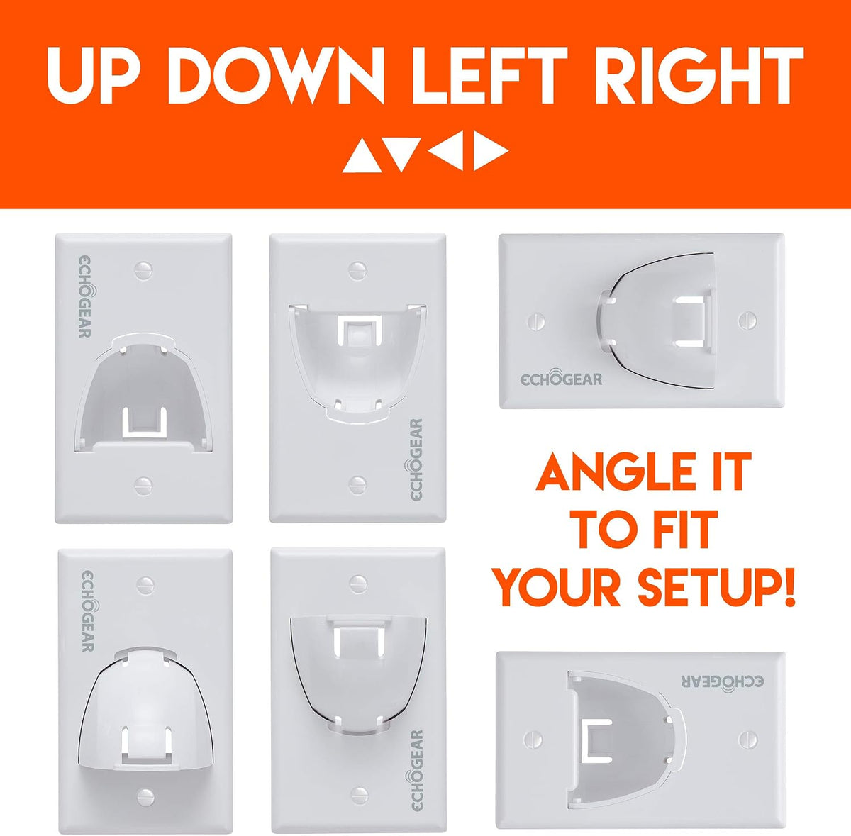 ECHOGEAR White in Wall Cable Hider - 2 Pack Single Gang Pass Through Pair with Drywall Brackets Included - Manage & Conceal 8 Low Voltage Cords - Quick Install with Cutting Template