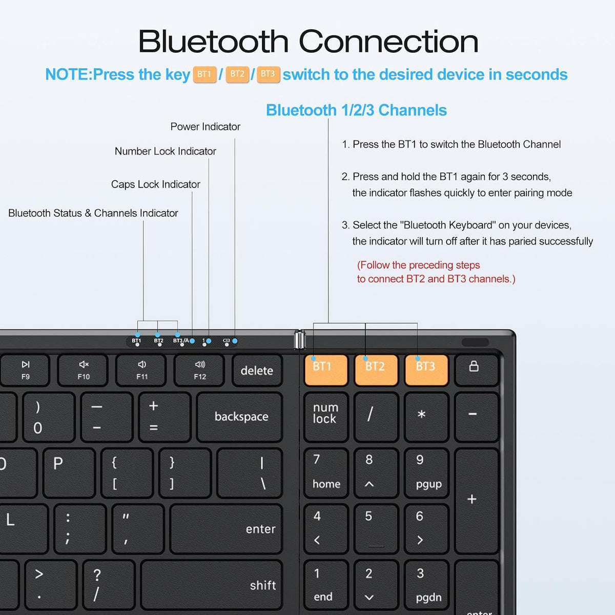 OMOTON Foldable Keyboard for Travel, Full Size with Number Pad, Black
