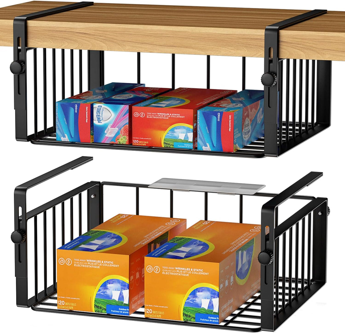 AmonHouseware 2Pack Under Shelf Storage Basket Organizer, Black