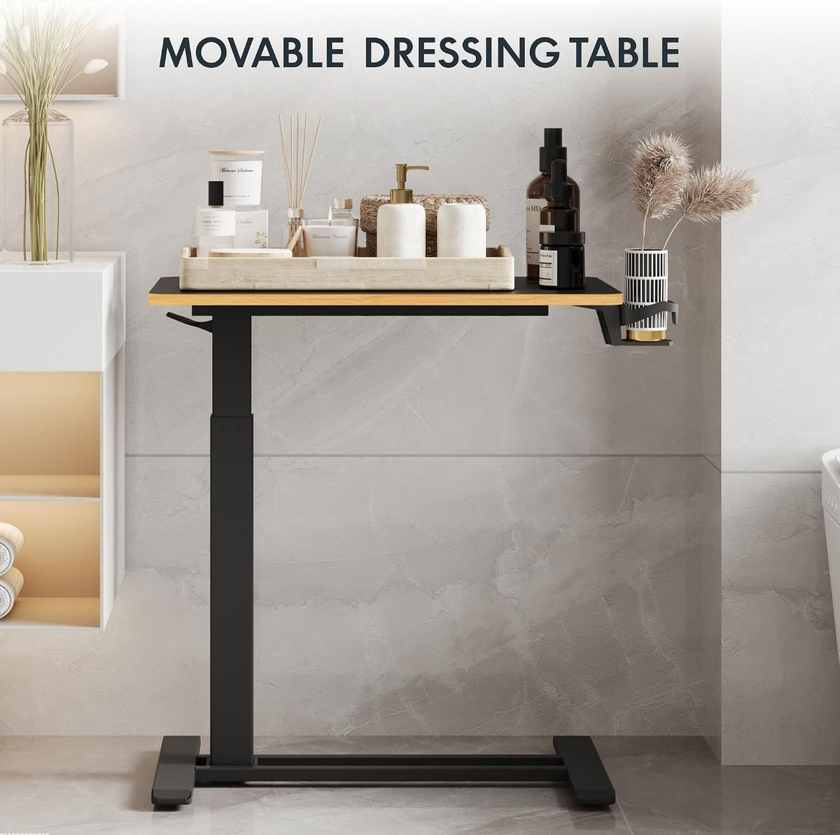 FLEXISPOT H7 28" Pneumatic Height-Adjustable Overbed Table with Wheels