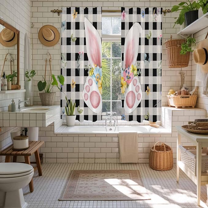 Easter Window Curtains 63 Inch Long 2 Panel Set, Rod Pocket Bedroom Curtains &