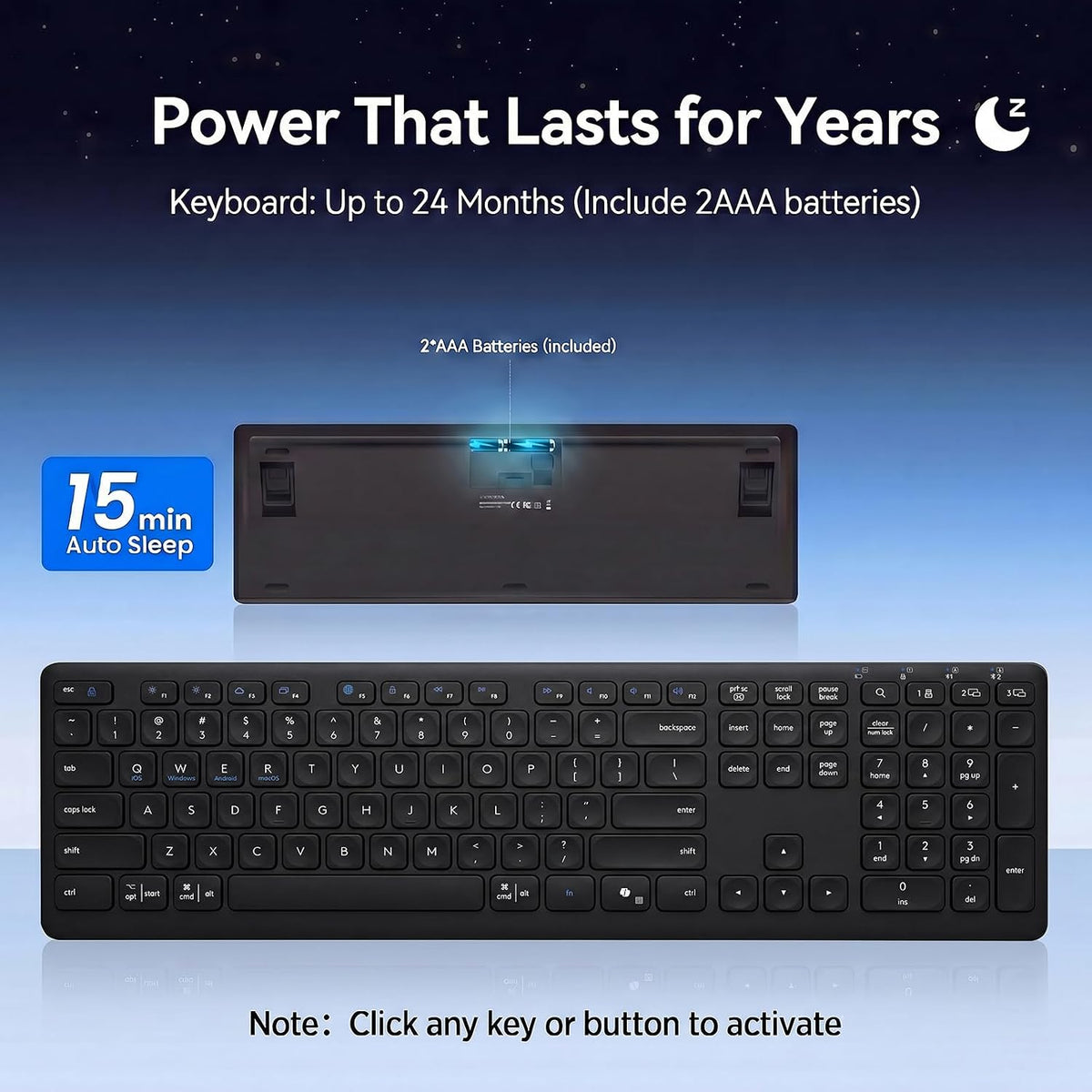 Wireless Bluetooth Keyboard, Full Size Multi-Device Keyboard for PC, Laptop