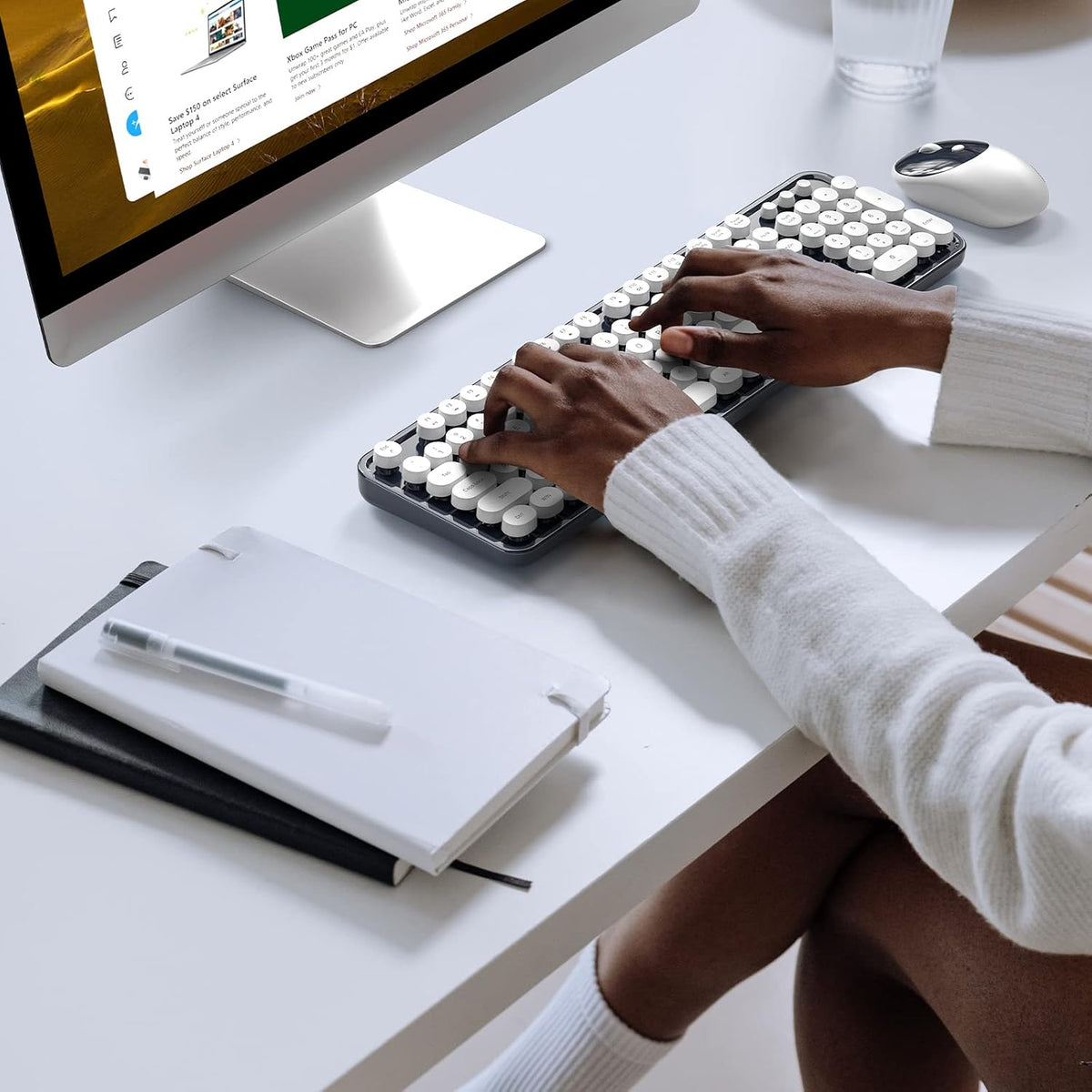Wireless Keyboard and Mouse Combo - GEEZER Deepblue-White Full-Sized Colorful Keyboard 104 Keys - USB 2.4 G Receiver Plug and Play Round Keycap Typewriter Keyboards, for Windows, PC, Laptop, Desktop