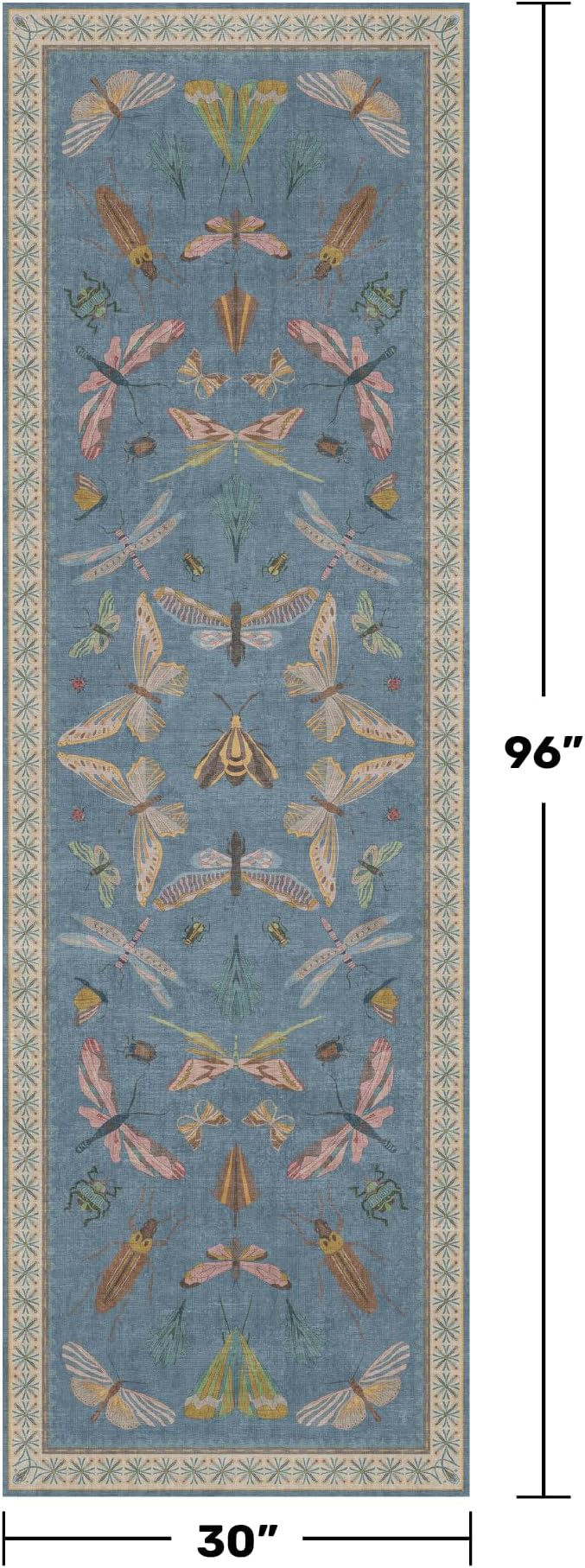 Blue Insect 2'6'' Wide 8' Long Hallway Runner Rug