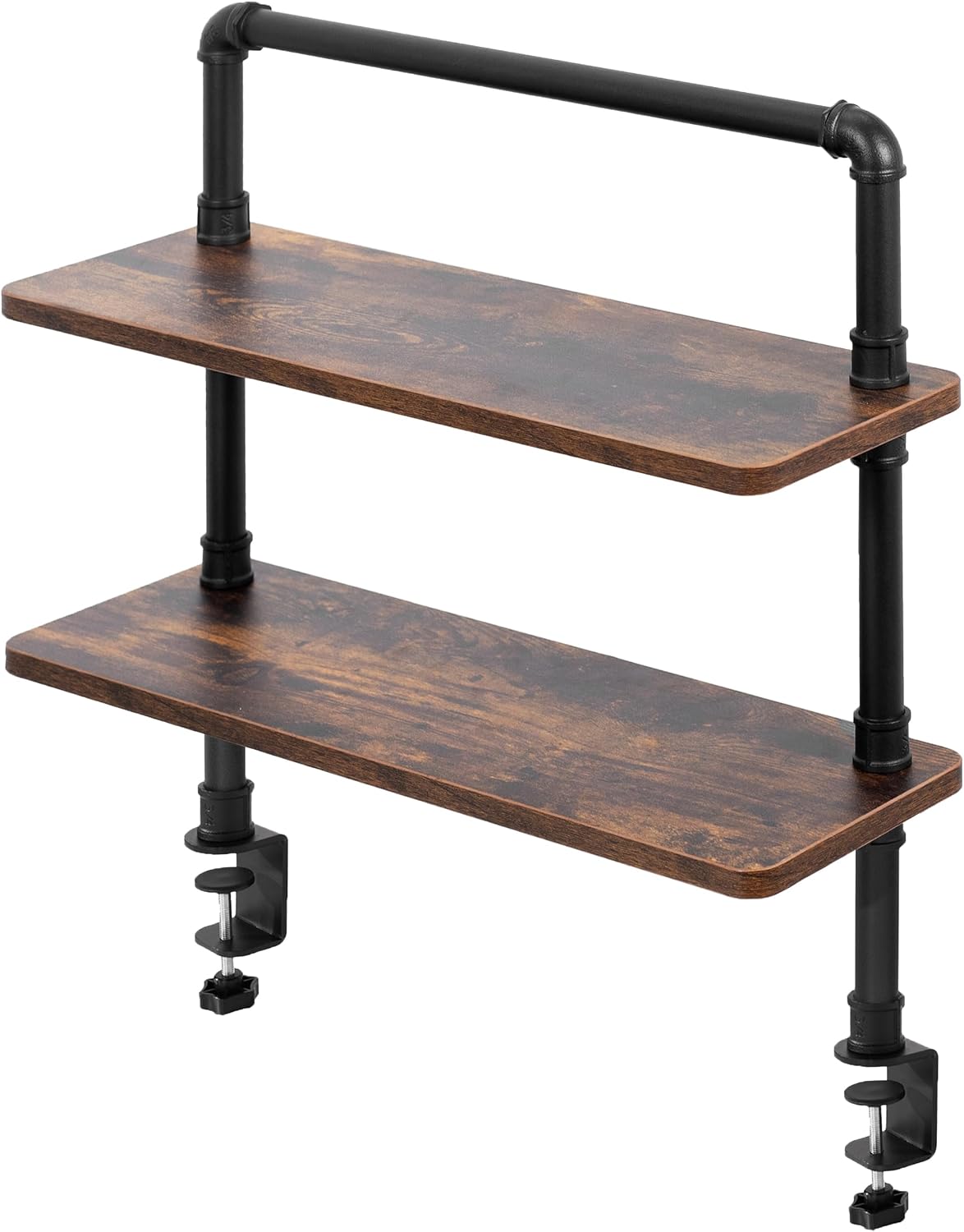 VIVO Vintage Brown Clamp-on 24" Industrial Pipe Desk Shelf, DESK-SHELF24-2N