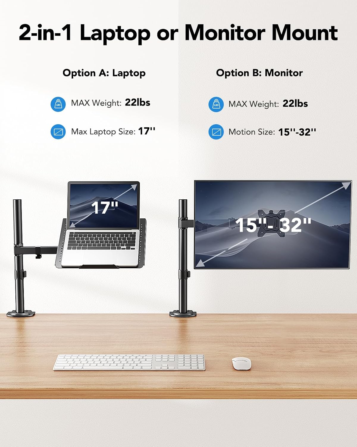HUANUO Laptop Desk Mount - 17' to 32' Monitor Arm