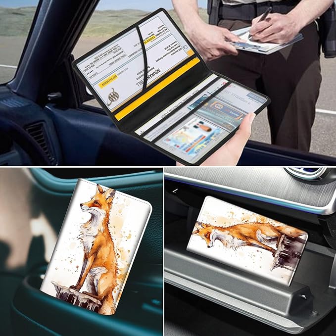 Car Registration and Insurance Holder, Leather Car Glove Box Organizer, Cool Car Accessories for ID, Driver's License Cards & Essential Document,business cards,Men&Women,Flowers/Skulls