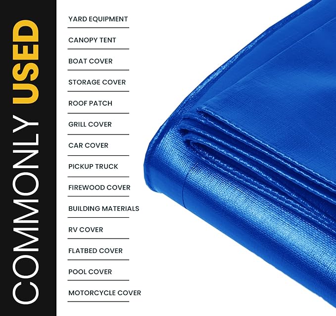 PROTARP Extra Heavy Duty 16 Mil Tarp Cover, Waterproof, UV Resistant, Rip and Tear Proof, Poly Tarpaulin with Reinforced Edges for Roof, Camping, Patio, Pool, Boat. (Blue 24′ X 64′)