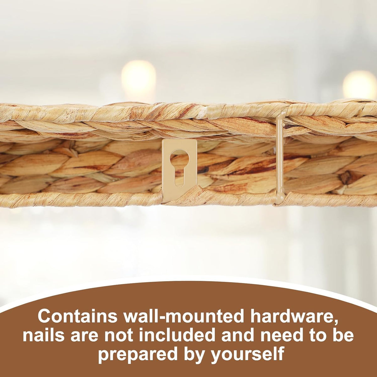 Pinkunn 2 Pack Handwoven Water Hyacinth Floating Wall Shelf 23.6 Inch Woven Wall Mounted Shelf Rustic Floating Shelves for Bathroom Bedroom Kitchen Living Room Storage Shelves Over Toilet