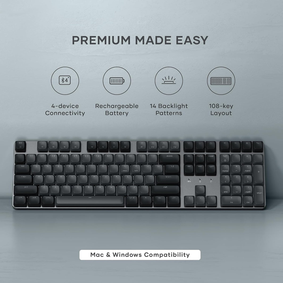 Satechi SM3 Mechanical Keyboard, White LED Backlit, Dark Gray/Gray