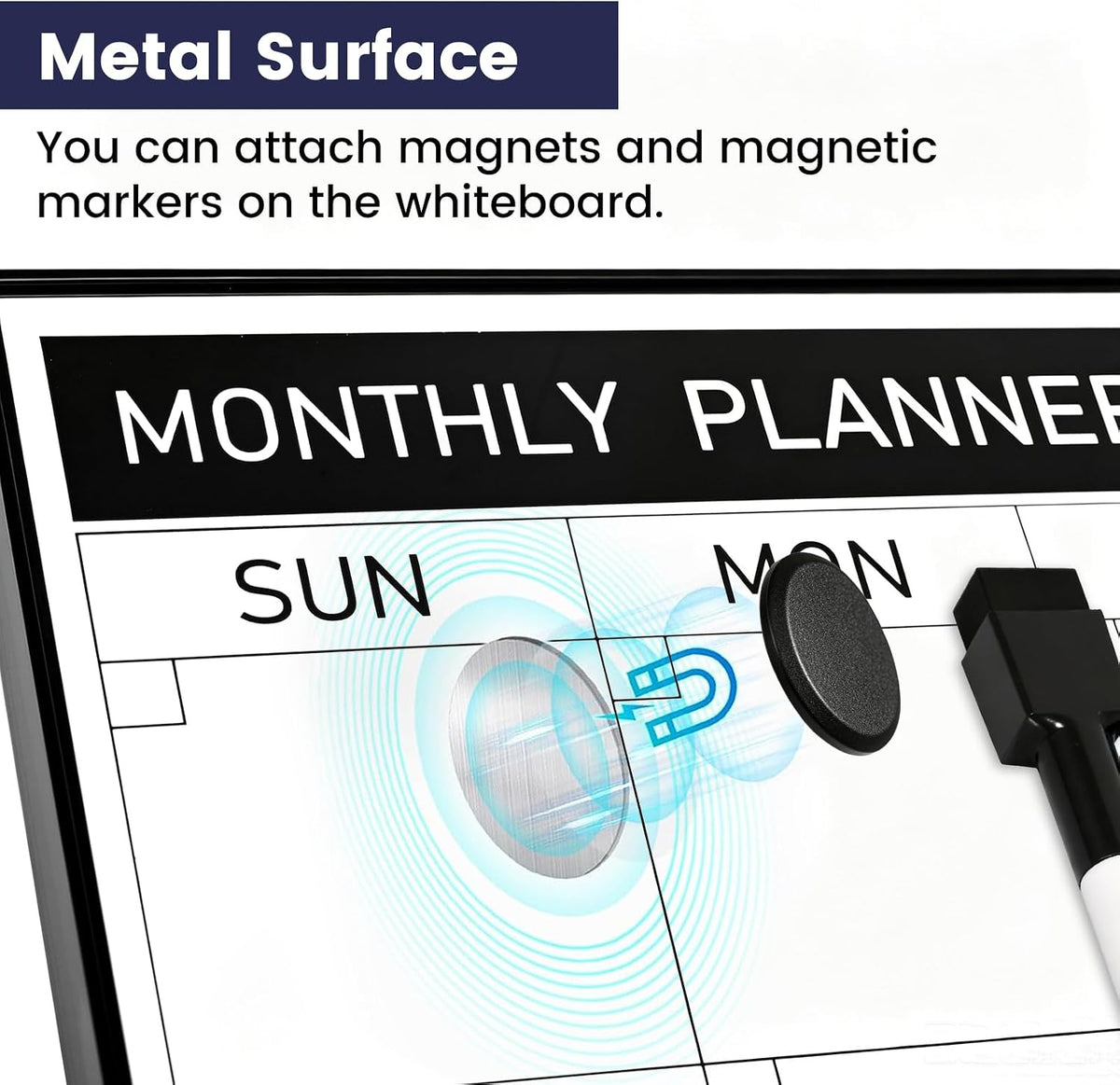 Dry Erase Calendar with Cork Board for Wall | 24"x18" Whiteboard Calendar with Aluminium Alloy Frame, Magnetic Monthly Wall Calendar for Home Office Planner Memo