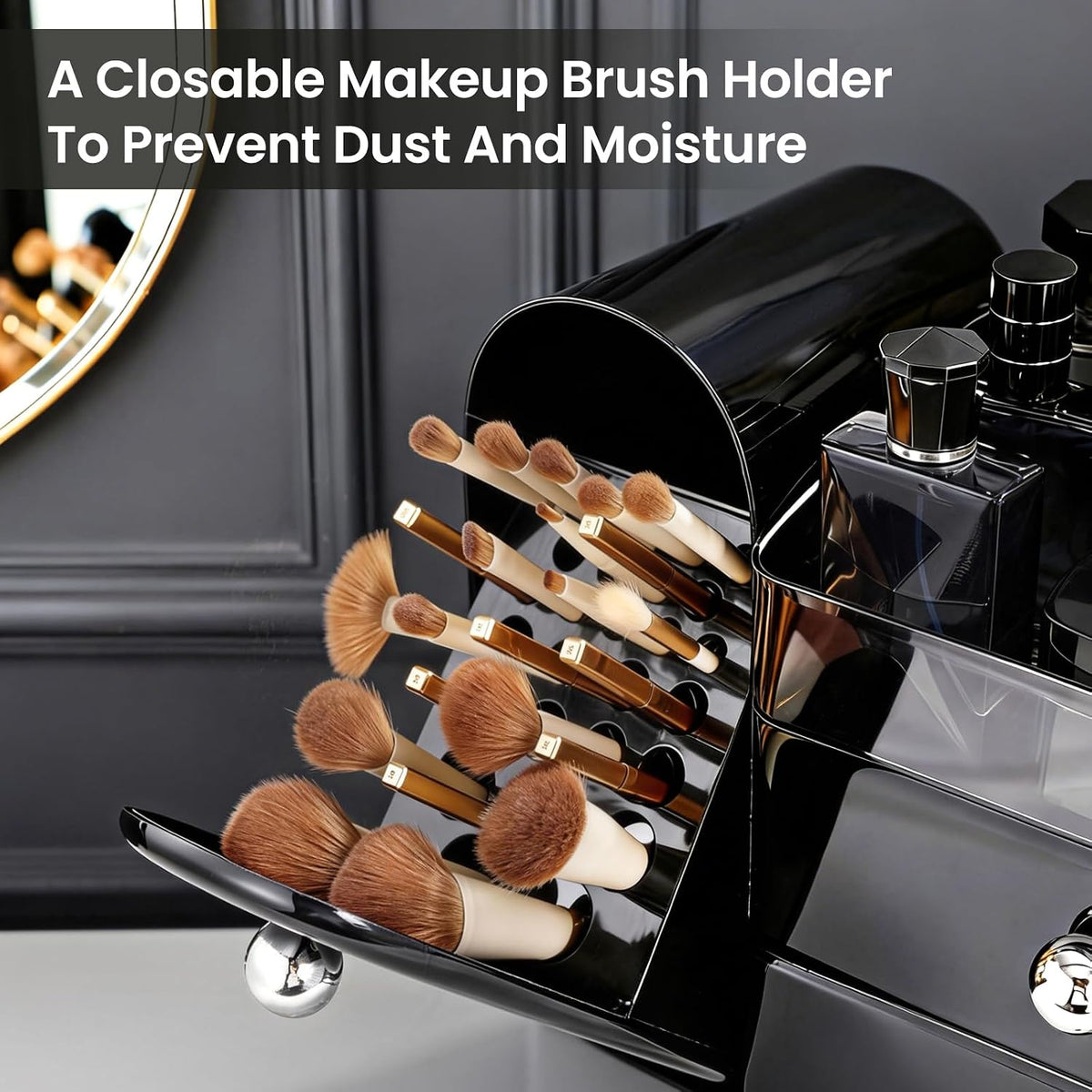Makeup Organizer Countertop with Makeup Brush Holder,Black