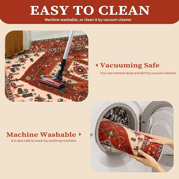 SERISSA Washable Rugs 8x10 Area Rugs, Large Non-Slip Boho Living Room Rug