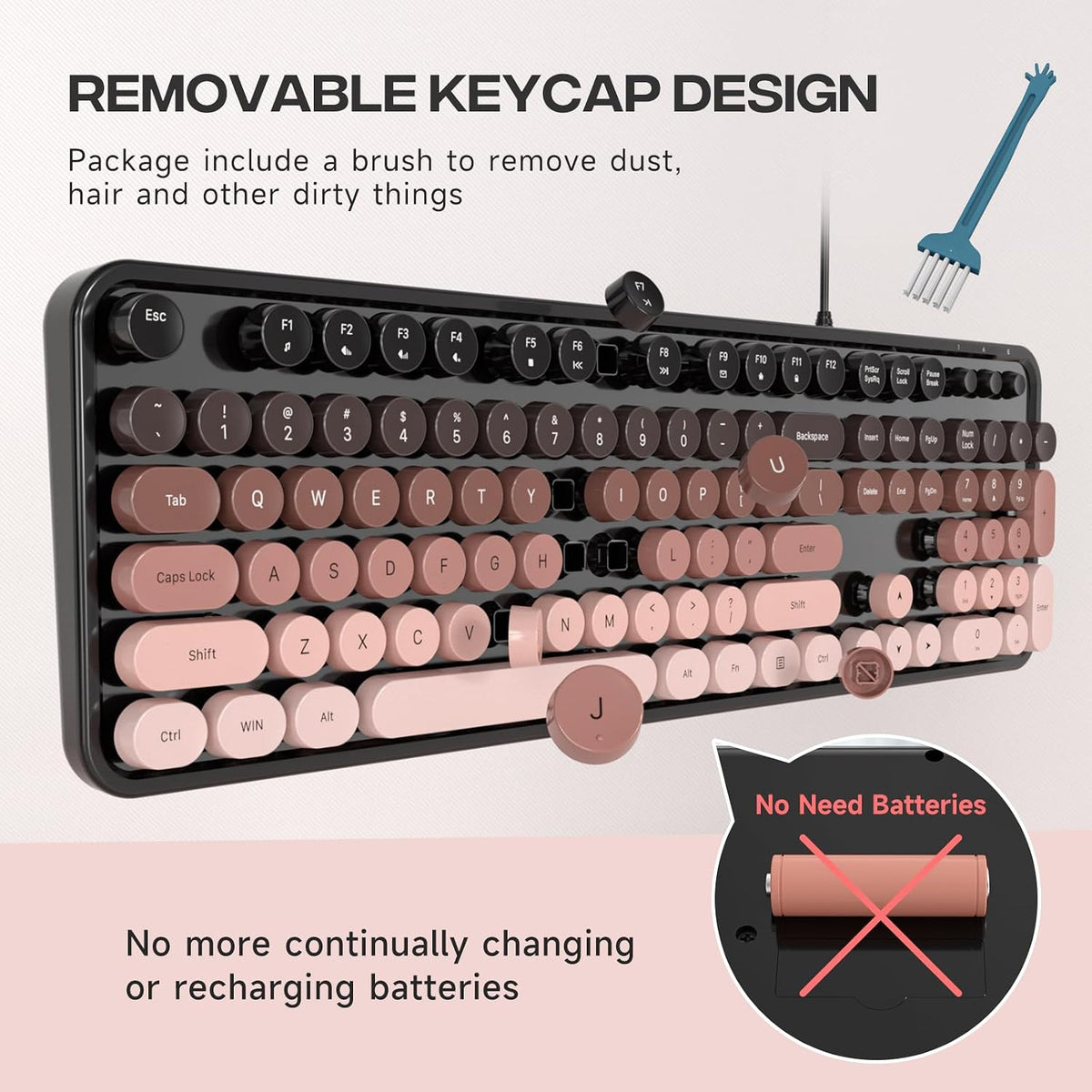 Dilter Wired Computer Keyboard, Full-Size USB Keyboard with Round Keycaps & Numeric Keypad, Plug-and-Play for Windows 7 8 10 11, PC, Laptop, Desktop, Home, Office