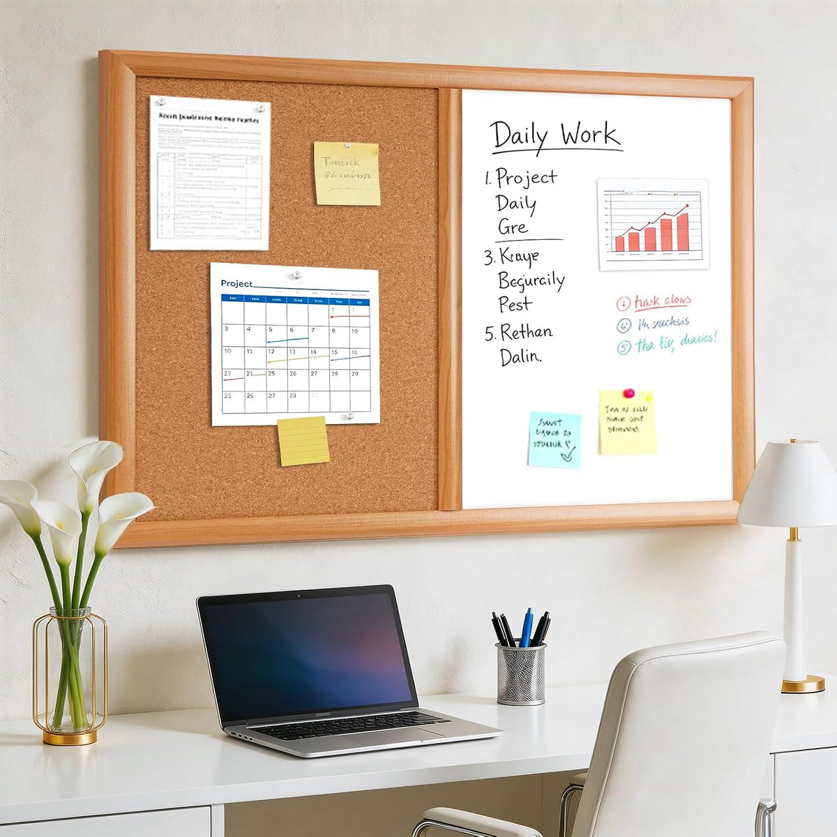 ARCOBIS Cork Board White Board Combo with MDF Wood Frame