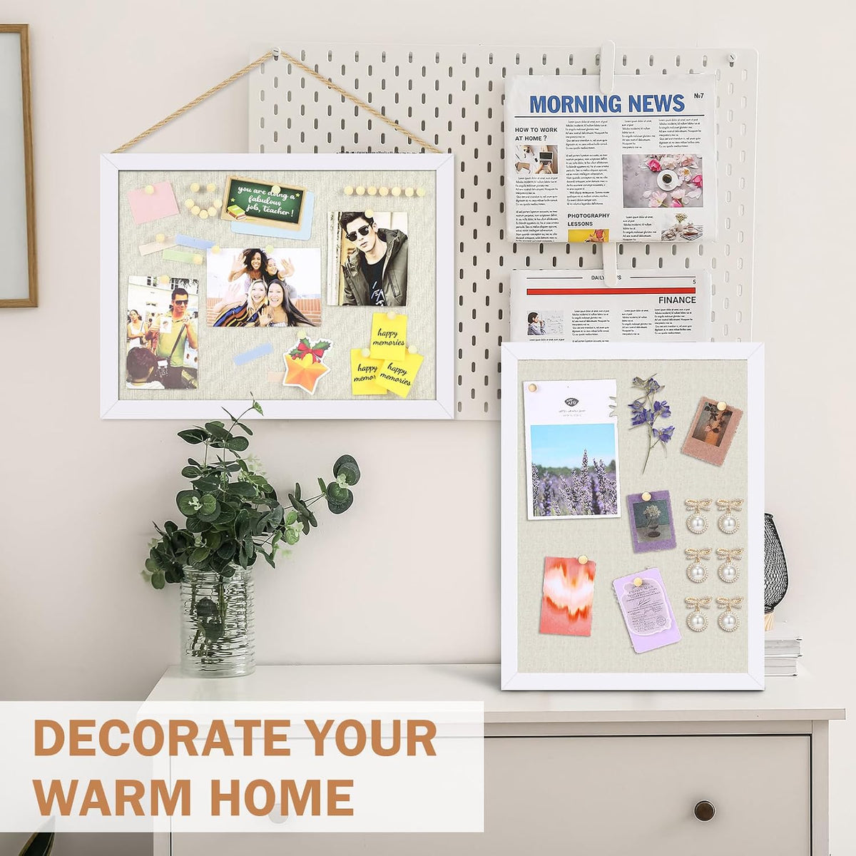 Teling Wood Bulletin Boards with Linen 12''x 16'' Cork Board for Walls with 90 Pushpin Decorative Wood Framed Display for School Office Home Decor