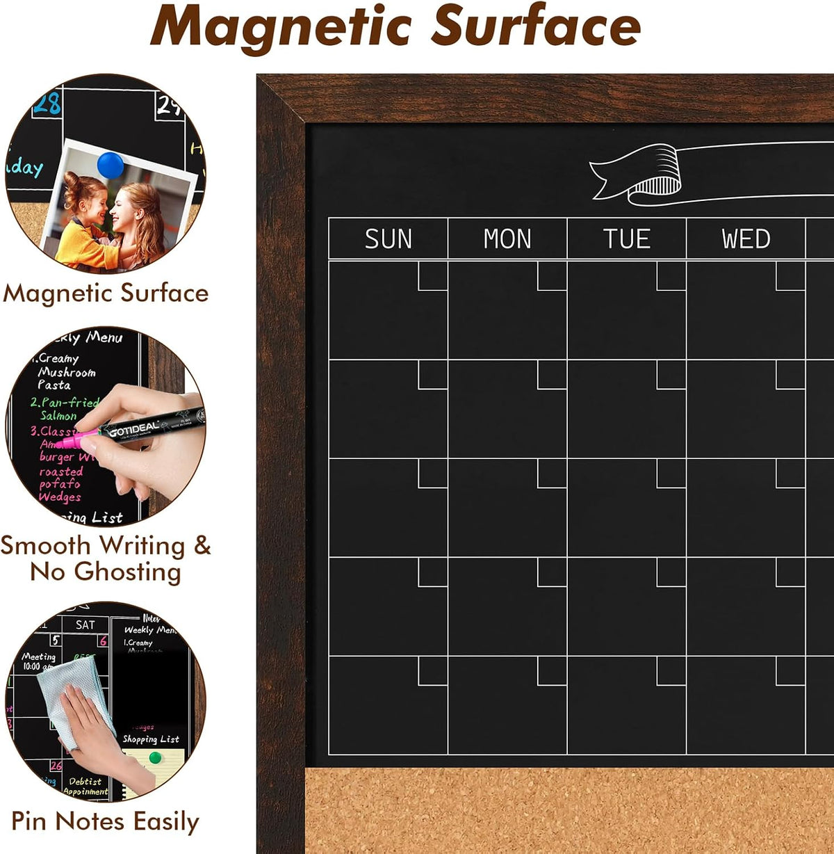 GOTIDEAL Chalkboard Calendar 24" x 18" Chalk Board for Wall
