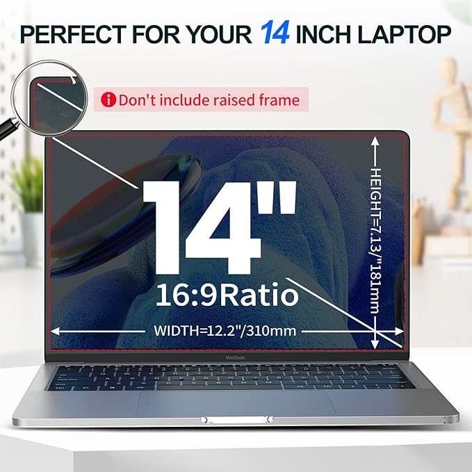2Pack Magnetic 14 Inch Laptop Privacy Screen 16:9 Aspect Ratio, Removable