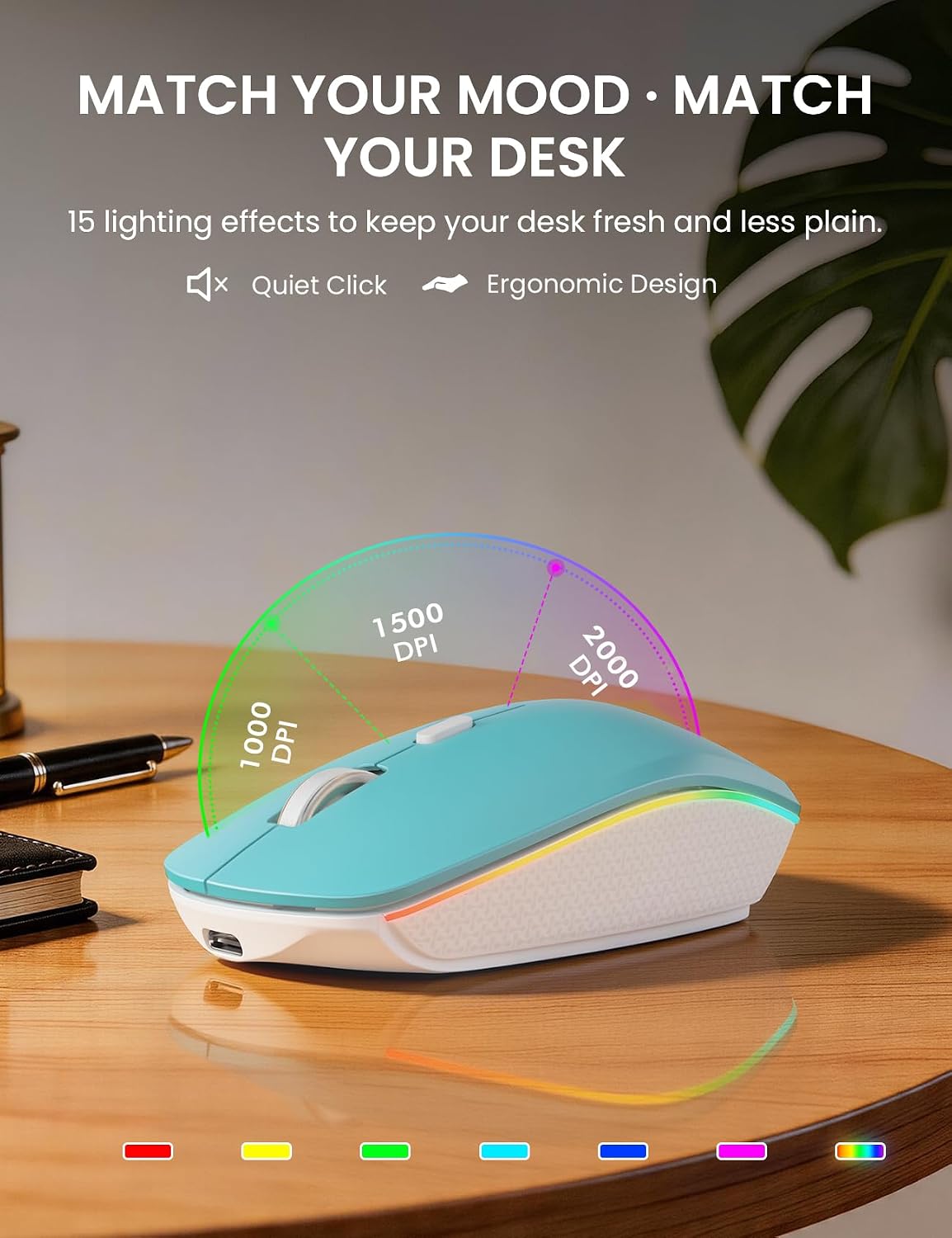 Wireless Keyboard and Mouse Combo, RGB Backlit, Wirst Rest, Rechargeable