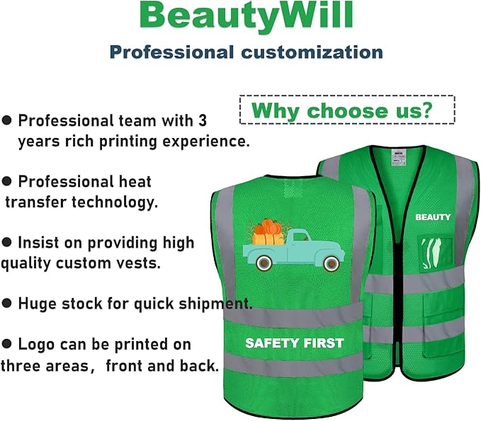 10 Pack Mesh Safety Vest Custom Logo High Visibility Reflective Vest with Pockets Security Work Vest（Green，S）