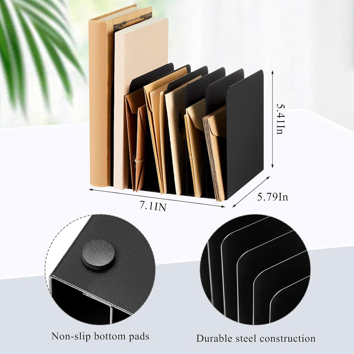 Suzile Metal Desktop File Organizer, 7 Compartment, Vertical File Sorter