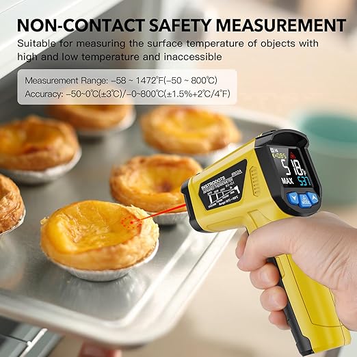 Infrared Thermometer Gun - INSTRODOTS Digital Laser Thermometer emperature Gun with Adjustable Emissivity & Max Value, -58°F~1472°F Non-Contact Surface Thermometer for Cooking, Freezer, Pizza, HVAC