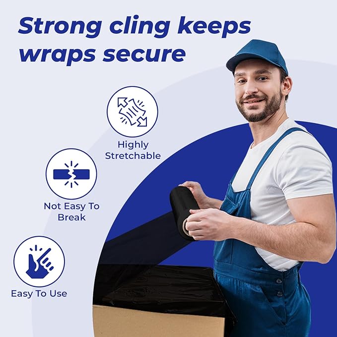 Rosmonde Bulk Plastic Wrap for Moving, 5 Pack, True 18" x 1500 ft Black Shrink Wrap, 80 Gauge / 20 Microns, Industrial Strength Pallet Stretch Wrap, 9.4 lbs/Roll, Black Heavy Duty Shrink Wrap Roll