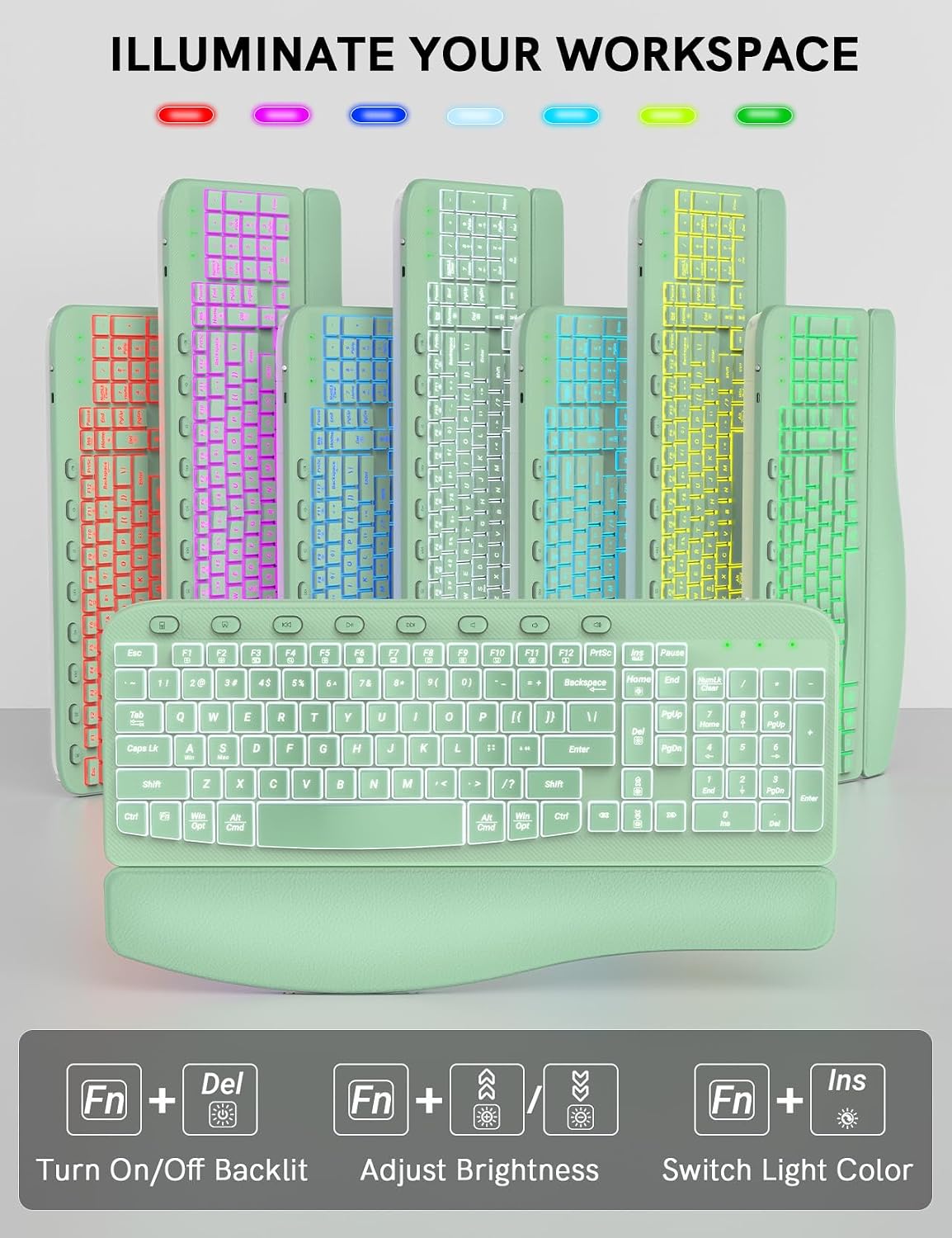 SABLUTE Wireless Keyboard and Mouse Combo, Ergonomic Wave with Wrist Rest