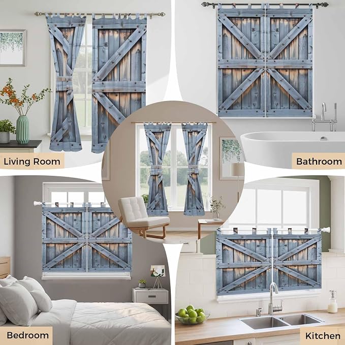 Farmhouse Wood Grain Living Room Curtains 84 Inch Length, Window Curtains Tab