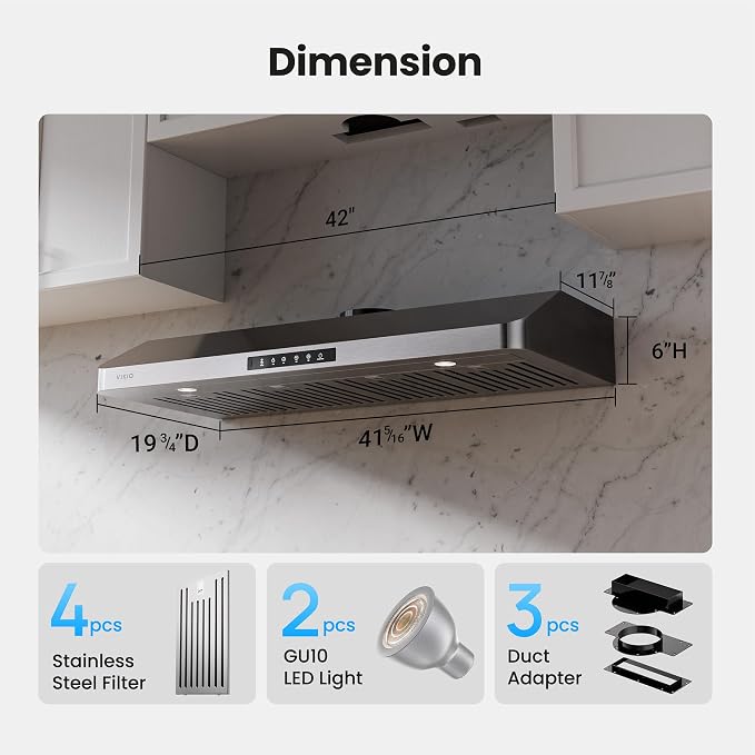 Range Hood 42 Inch Under Cabinet, 980CFM Fast Venting Ducted, Kitchen Hood