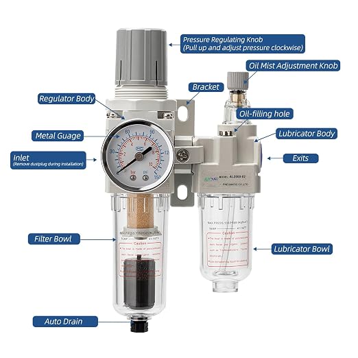 1/4" NPT Automatic Drain Compressed Air Filter Regulator Lubricator, Air