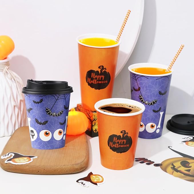 Tamone 100 PACK Halloween Cups 12OZ Disposable Coffee Cups