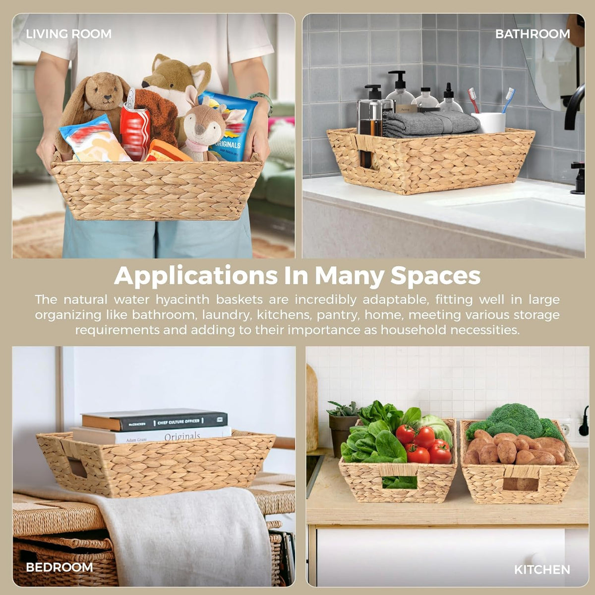 Set of 3 Snack Baskets, Water Hyacinth Basket,Wicker Snack Basket Organizer