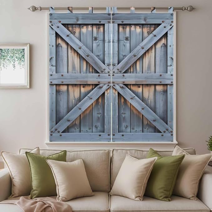 Farmhouse Wood Grain Living Room Curtains 84 Inch Length, Window Curtains Tab