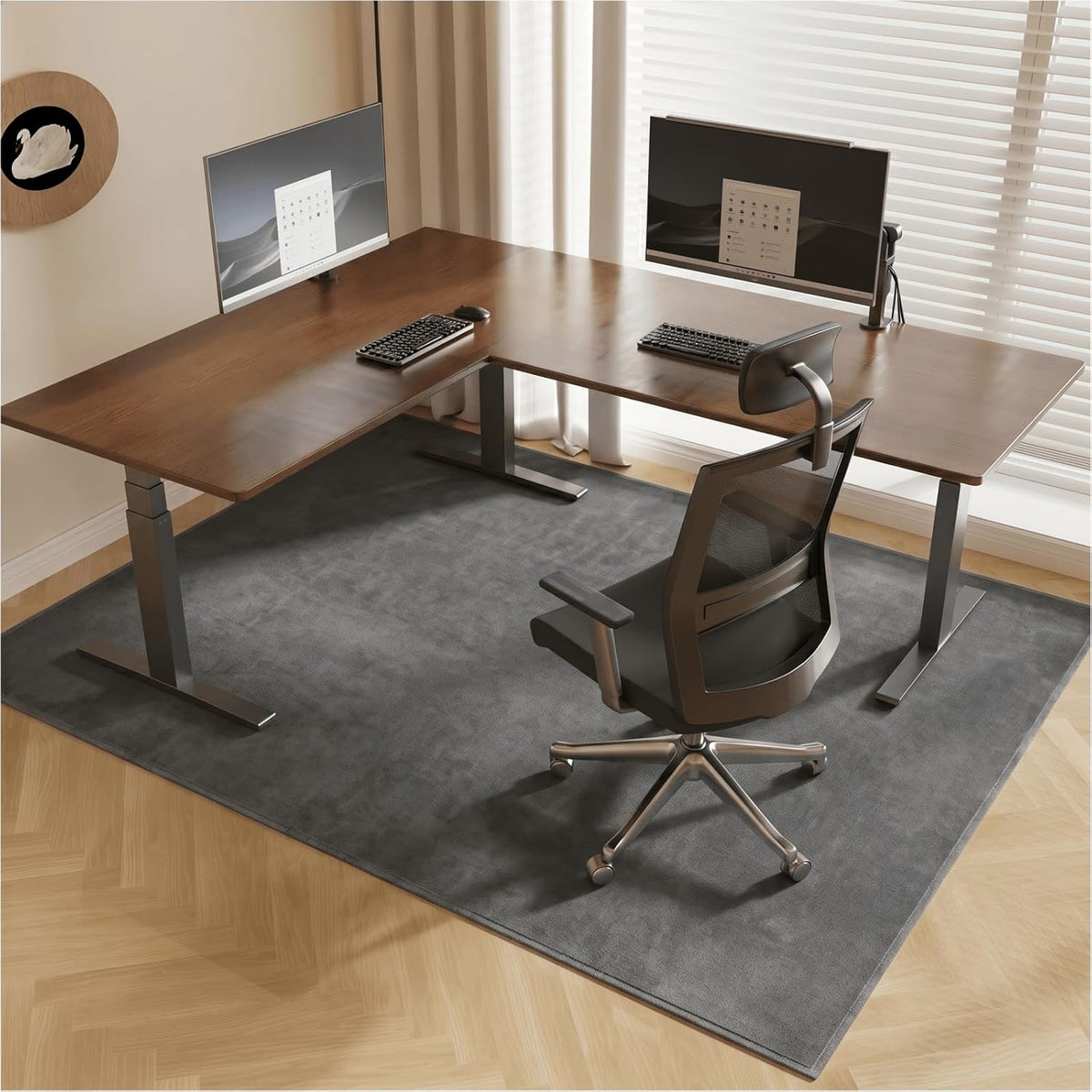 Office Chair Mat for Hardwood Floor, 51"x63" Flannel Fabric Chair Mat for Hard Floors, Non-Slip Under Desk Rug for Rolling Chairs, Soft Floor Protector Area Rug for Home Office, Dark Grey
