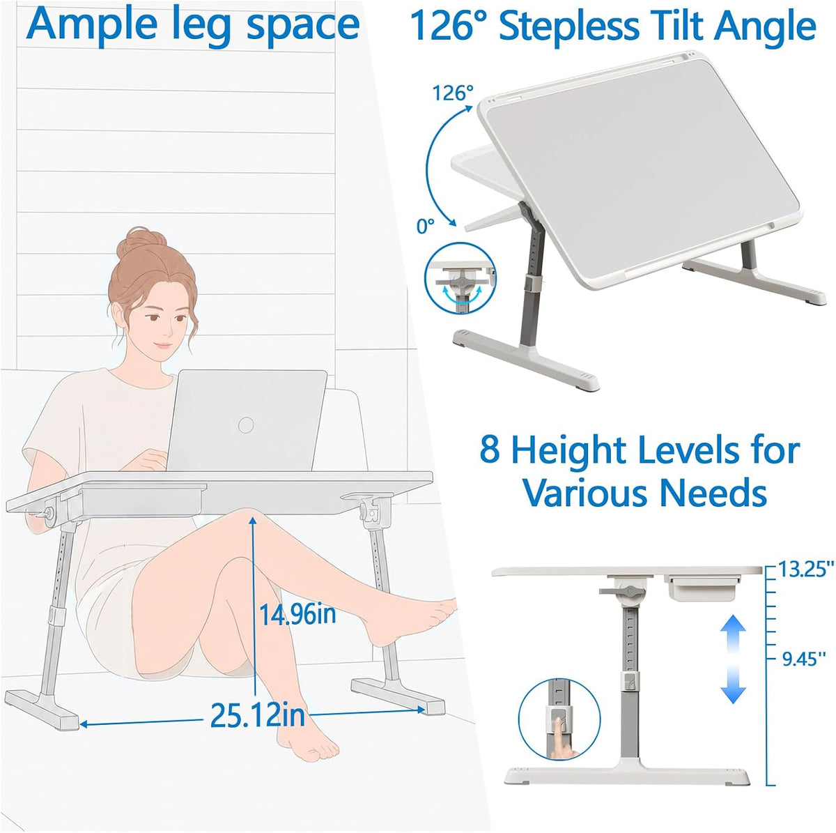 Potuopy Adjustable Laptop Lap Desk, X-Large Foldable Bed Table Tray