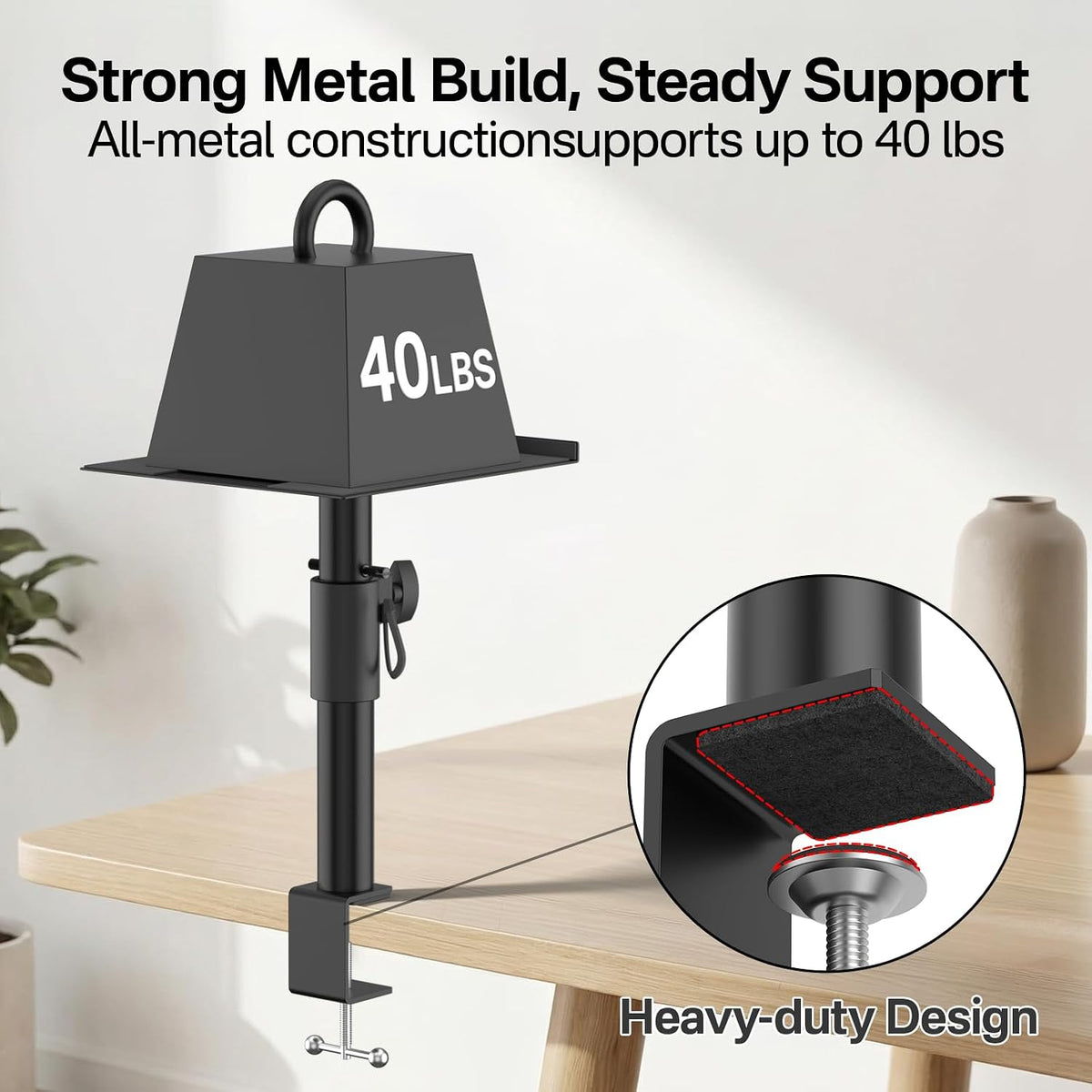 Clamp-On Desktop Speaker Stand Pair, Heavy-Duty 9.3" x 8.9 Plate for Edifier, KRK, Klipsch, Yamaha, Samsung HW-Q Series, Height&Angle Adjustable Bookshelf Speaker Stands, Built-in Cable Management