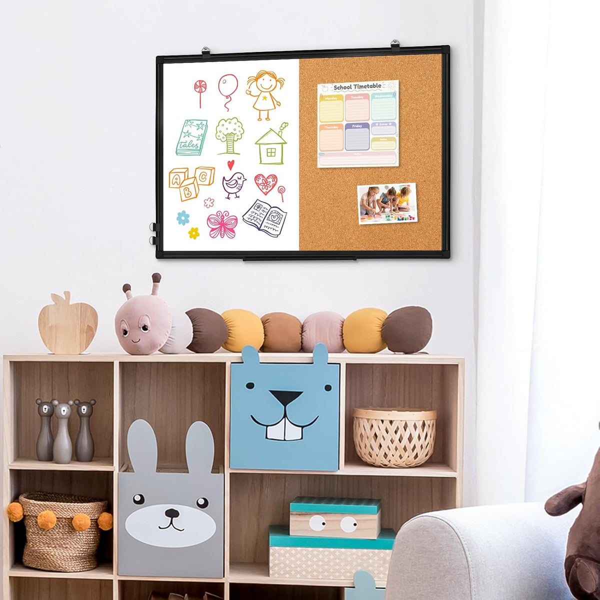 White Board Cork Board Combo for Wall, Double Sided Magnetic