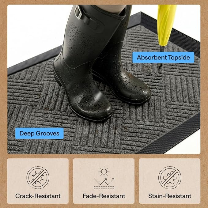 GORILLA GRIP 100% Waterproof All-Season WeatherMAX Doormat, US Designed Natural