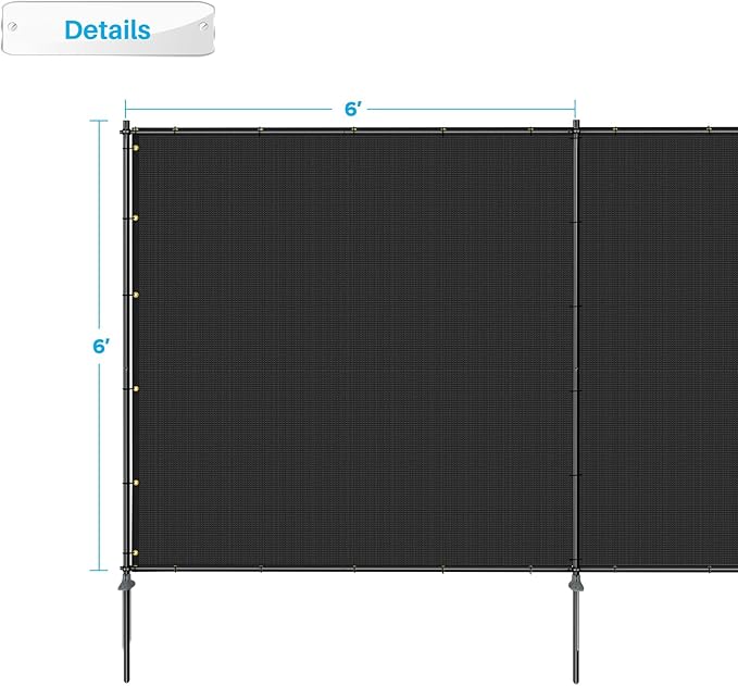 Patio 6' x 38' Outdoor Privacy Screen Freestanding Temporary Fence Panels Net Cover with Metal Poles for Outside Backyard Pool Garden Air Conditioner Fencing, Black