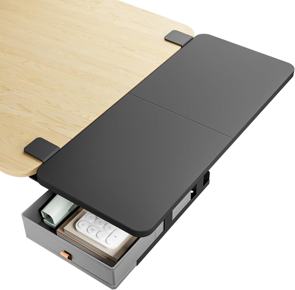 PEGZONE Desk Extender Tray, 28" x 12", with Storage Drawer, Large, Black