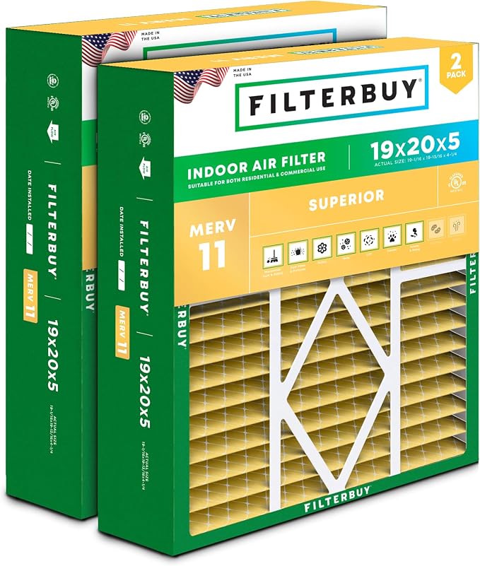 Filterbuy 19x20x5 Air Filter MERV 11 Superior Pet & Allergy Defense, Pleated