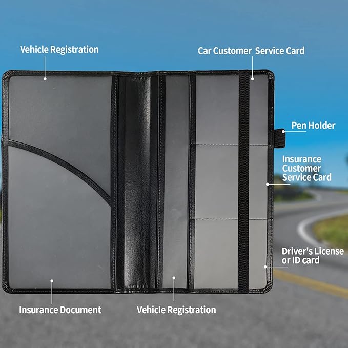 Car Registration and Insurance Holder, Leather Car Glove Box Organizer, Cool Car Accessories for ID, Driver's License Cards & Essential Document,business cards,Men&Women,Flowers/Skulls