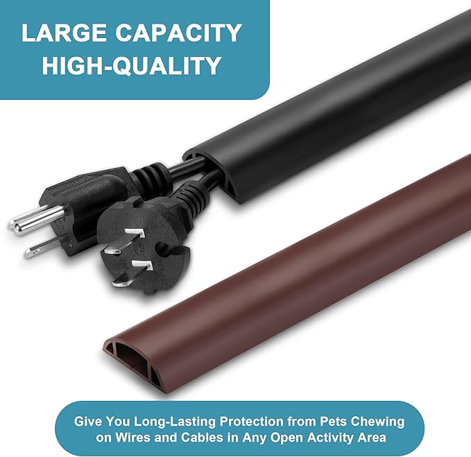 Floor Cable Cover 3ft Brown, LZEOY Cord Covers for Wires on Floor, Low Profile Cord Hider Cable Management, Office/Carpet Compatible