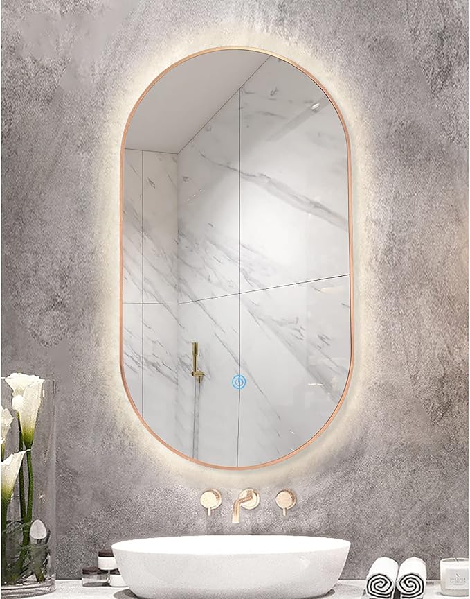 Oval LED Illuminated Bathroom Mirror, Wall-mounted Vanity Makeup Mirror