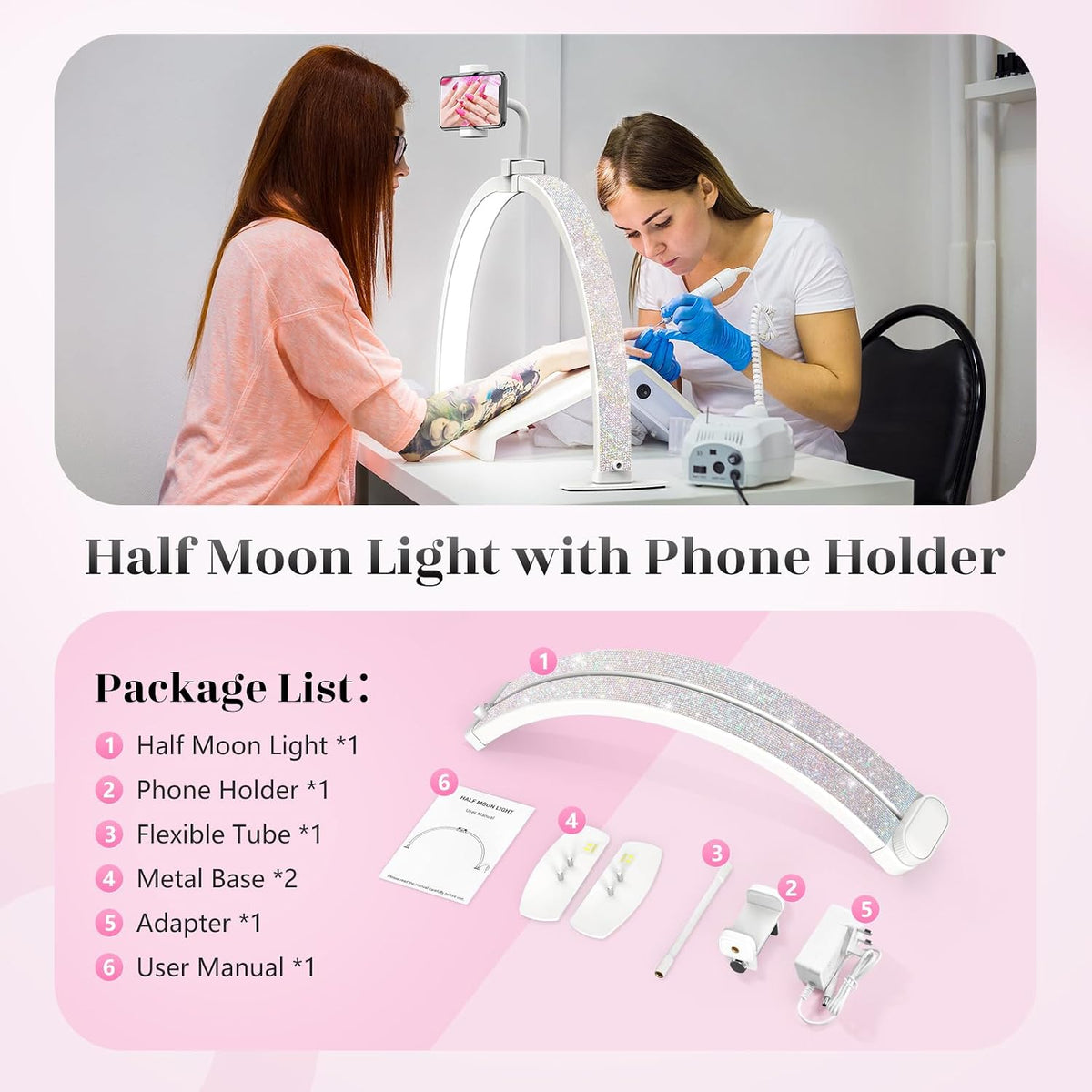 Yokilly Half Moon Light for Nail Desk: 29" Foldable Nail Light for Desk