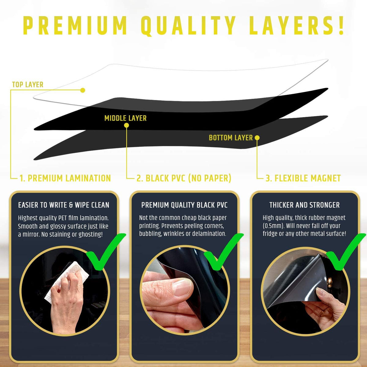 Premium Magnetic Wet/Dry-Erase Blackboard for Refrigerator (Fridge Chalkboard) - 17.5"x13.5" Large Size Black Organizer (Stain Free) | 8 Liquid Neon Chalk Markers | Grocery/to-Do Lists Board