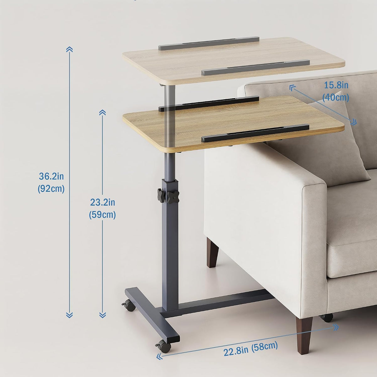 ZIWEI STAR Laptop Table Mobile Adjustable Height Portable Desk Notebook Swivel PC Computer Rolling Desk with Wheels, Laptop Stand for Couch Bedside Hospital Bed Table (Natural Color)